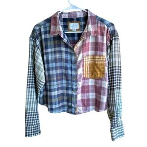 American Eagle Mix Match Oversized Cropped Plaid Flannel M